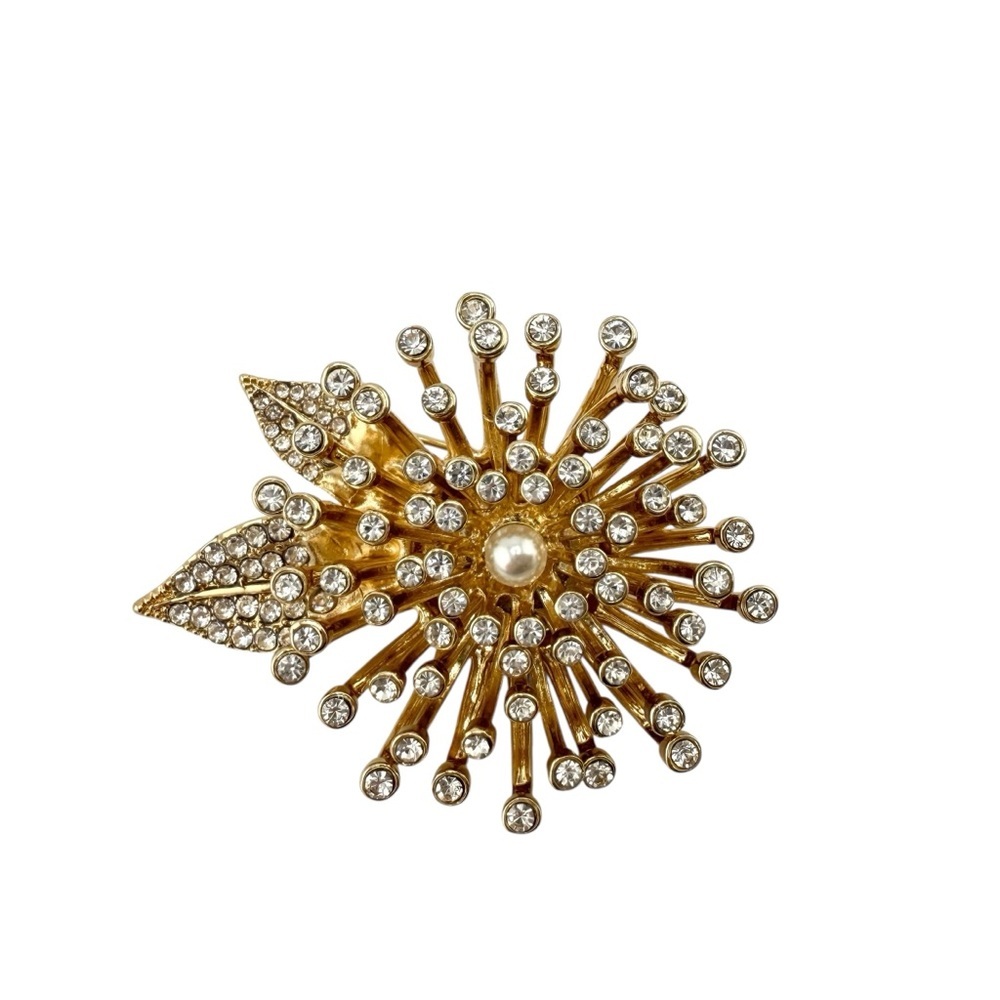 Anne Klein Brooch in Gold - Floral with Crystals